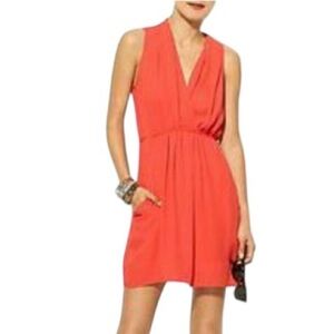 Bar III Orange Coral Women’s Medium Sleeveless Ruched V-Neck Mini Cocktail Dress